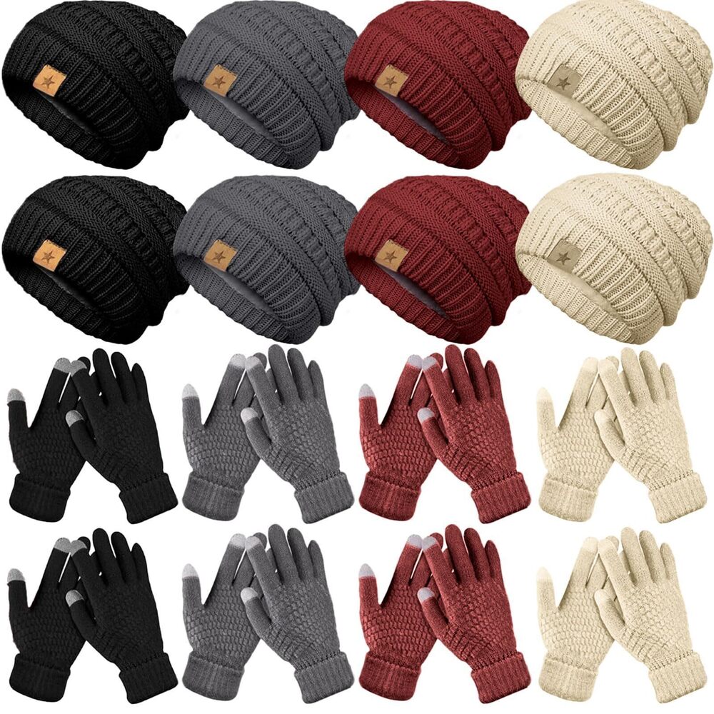 7797 8 Set Winter Warm Hat Gloves Bulk Knitted Warm Beanies